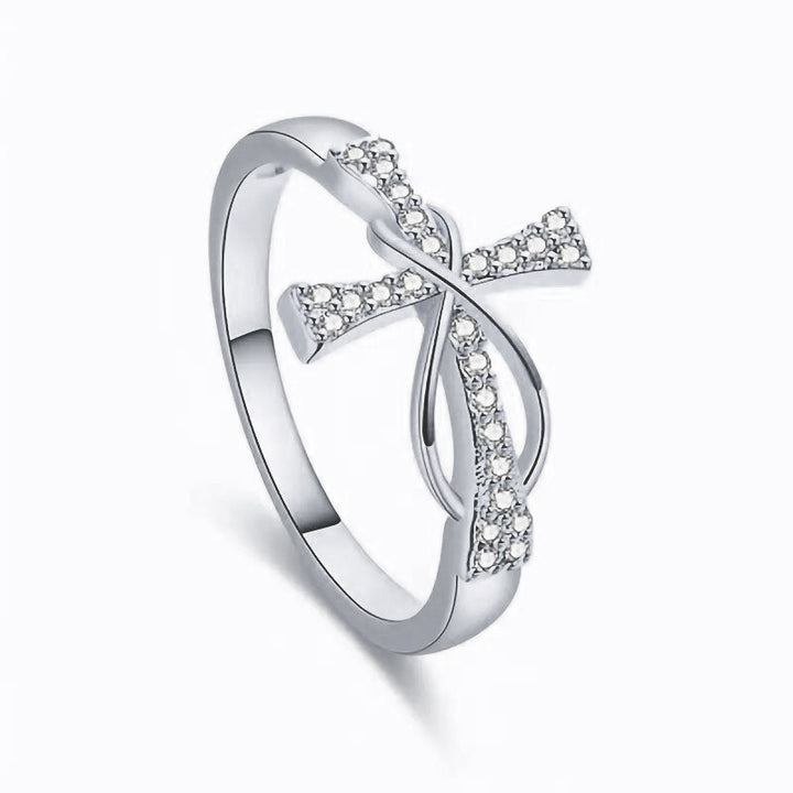 Cross Infinity Symbol Diamond Ring Elegant Twisted Design Ladies Band