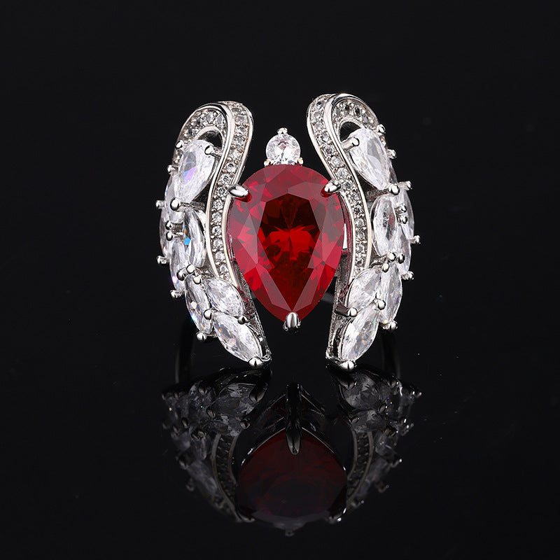 Pear Shape Gemstone Wing Design Adjustable Statement Ring Luxury Women Jewelry