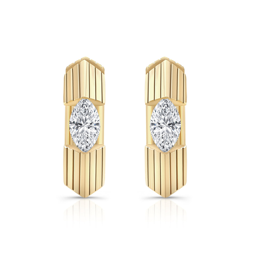 Ribbed Bar Stud Earrings Women Marquise Diamond Gold Vertical Line Jewelry Gift
