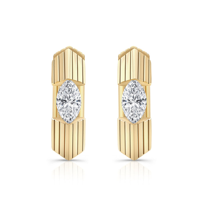 Ribbed Bar Stud Earrings Women Marquise Diamond Gold Vertical Line Jewelry Gift