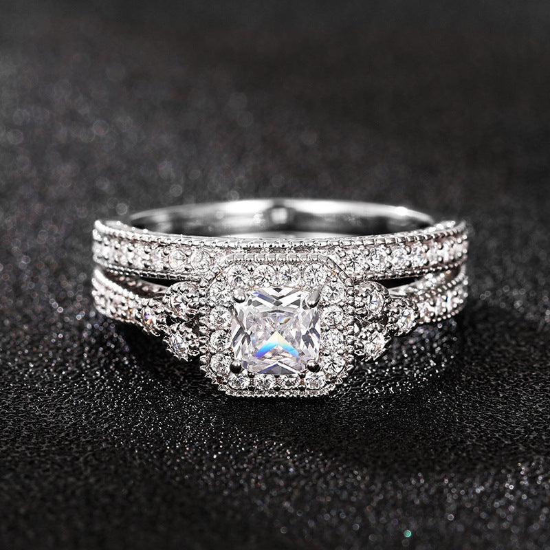 Vintage Milgrain Square‑Cut Diamond Two‑Piece Stackable Ring Set Multi‑Tone Women’s Bands