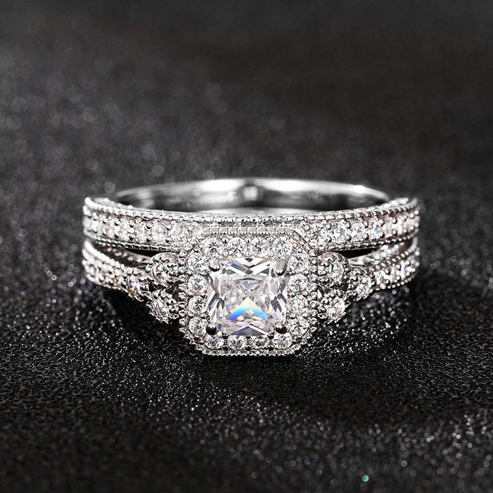 Vintage Milgrain Square‑Cut Diamond Two‑Piece Stackable Ring Set Multi‑Tone Women’s Bands