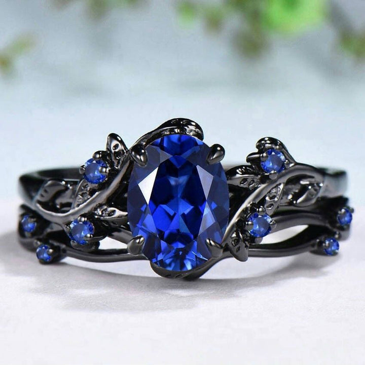 Dark‑Tone Vine‑Style Oval Gem Ring, Hollow Twisted‑Branch Band