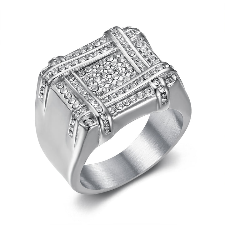Men's Square Full‑Paved Wide Band Ring Retro Grid Heavy‑Weight Ring
