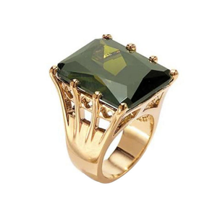 Large Square Green Diamond Statement Ring Women Vintage Cocktail Ring Openwork Wide Band