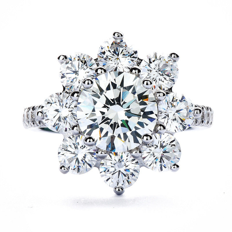 Sunflower Halo Diamond Jewelry Set Brilliant Snow‑Flare Three‑Piece Set Earrings Ring Necklace