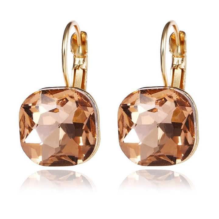 Cushion‑Cut Color Gemstone Click‑Top Earrings Multi‑Color Faceted Gem Women’s Dangle Earrings