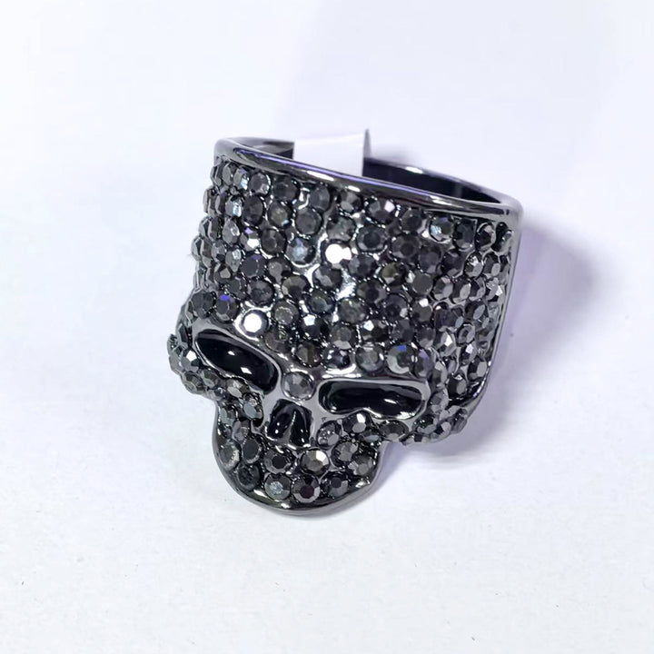 Full‑Paved Skull Sterling Silver Ring Personality Hip‑Hop Style Men Diamond Ring