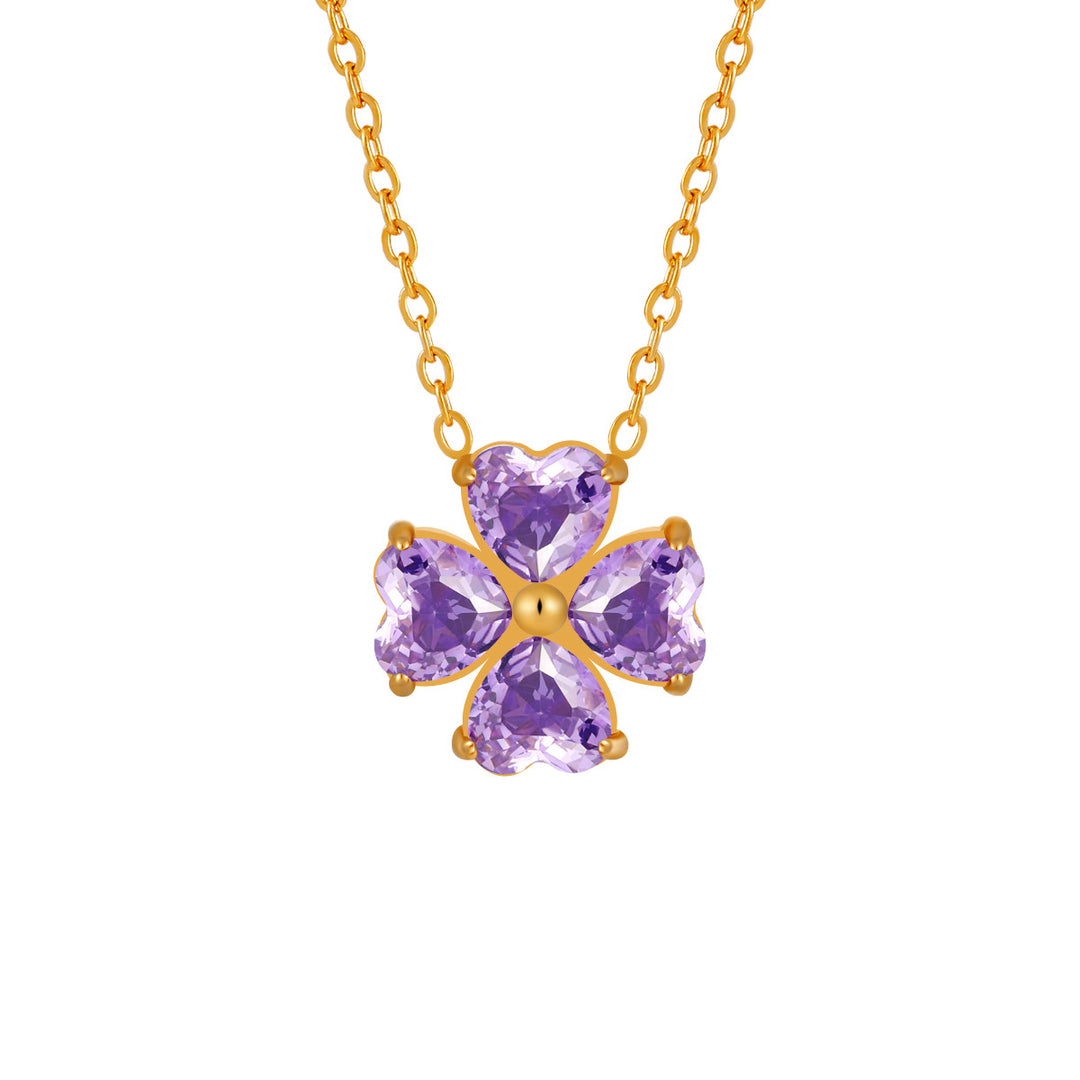 Four Leaf Clover Heart Cut Diamond Pendant Necklace Women Gold Tone Flower Necklace