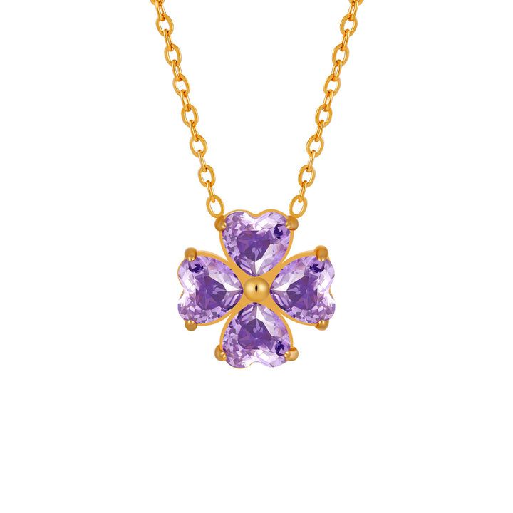 Four Leaf Clover Heart Cut Diamond Pendant Necklace Women Gold Tone Flower Necklace