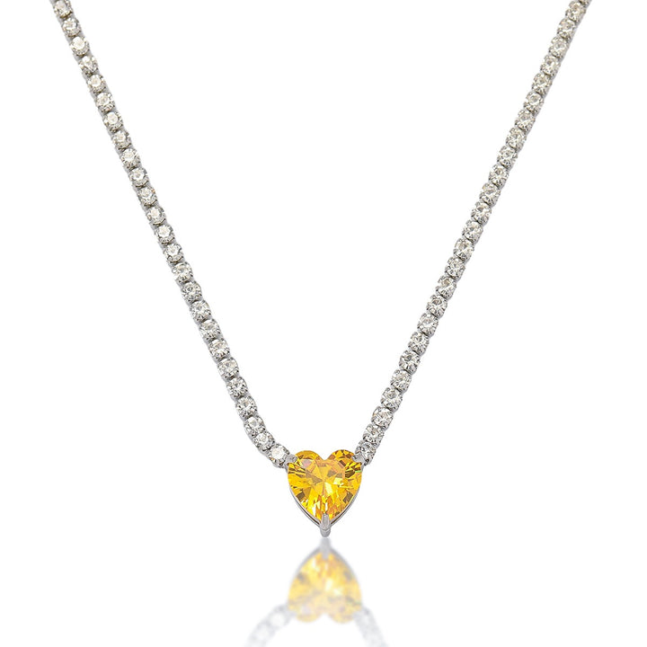 Sterling Silver Tennis Necklace Multi Shape Color Gem Pendant Necklace With Diamond Chain