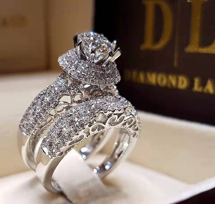 Round Cut Diamond Halo Bridal Ring Set Women Wedding Engagement Stackable Band Promise Anniversary Jewelry