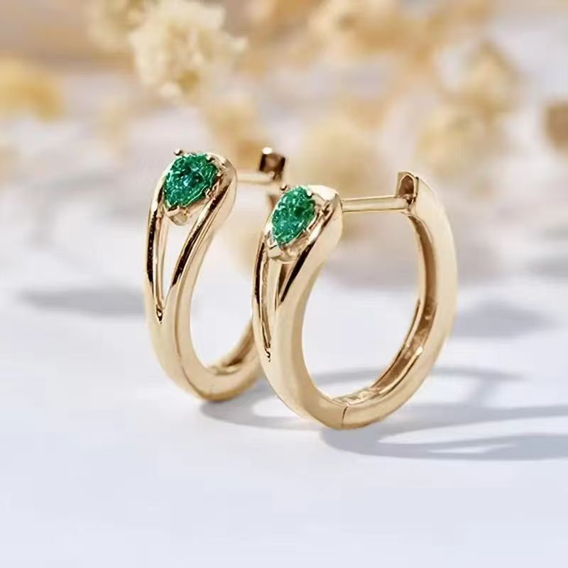 Pear Cut Diamond Hoop Earrings Women Elegant Minimalist Huggie Earring Multi Color Stone Wedding Party Daily Fashion Jewelry