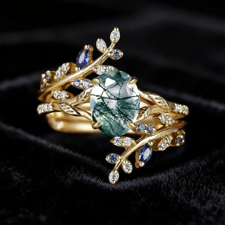 Forest Style Branch Oval Diamond Ring Set Vintage Luxury Two Piece Womens Stackable Rings