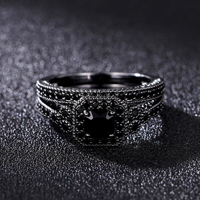 Vintage Milgrain Square‑Cut Diamond Two‑Piece Stackable Ring Set Multi‑Tone Women’s Bands
