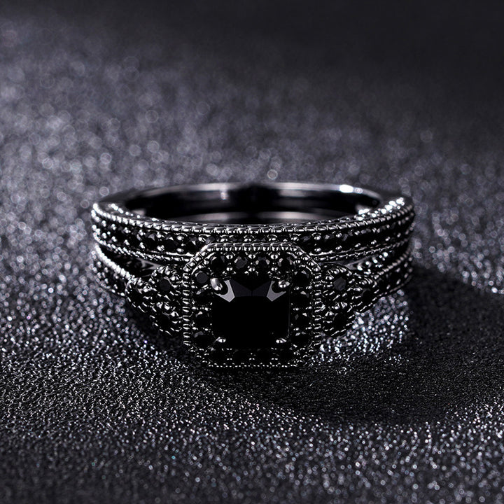 Vintage Milgrain Square‑Cut Diamond Two‑Piece Stackable Ring Set Multi‑Tone Women’s Bands