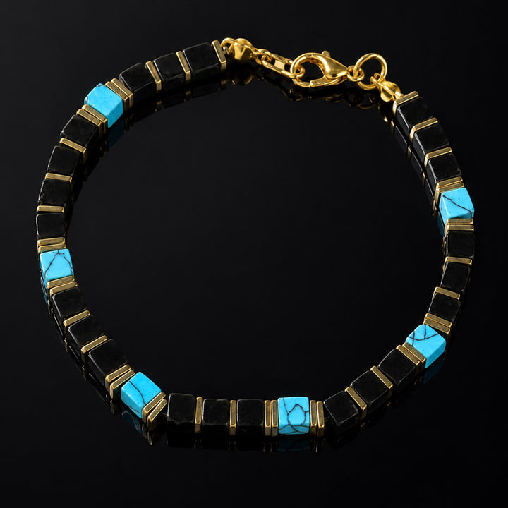 Vintage Square Natural Stone Beaded Bracelet Stackable Handmade Wrist Jewelry For Men Women