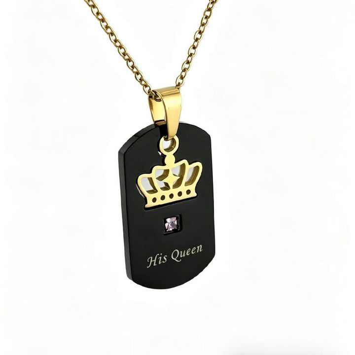King Queen Crown Dog Tag Couple Necklaces Engraved Square‑Stone Pair Pendants