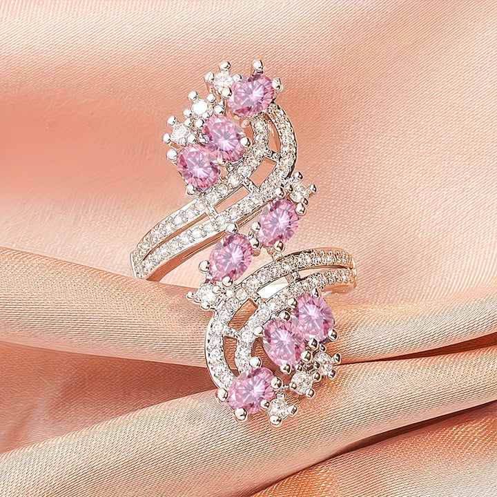 Multi Oval Diamond Bypass Ring Women Swirl Two Tone Cluster Statement Ring Pink Purple White Options