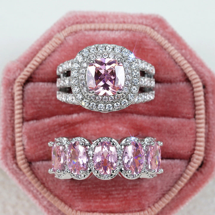 Two Piece Stackable Colored Gemstone Ring Set Luxury Elegant Women Diamond Ring
