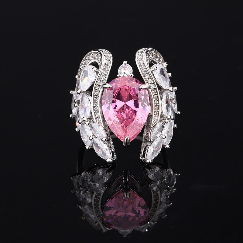 Pear Shape Gemstone Wing Design Adjustable Statement Ring Luxury Women Jewelry