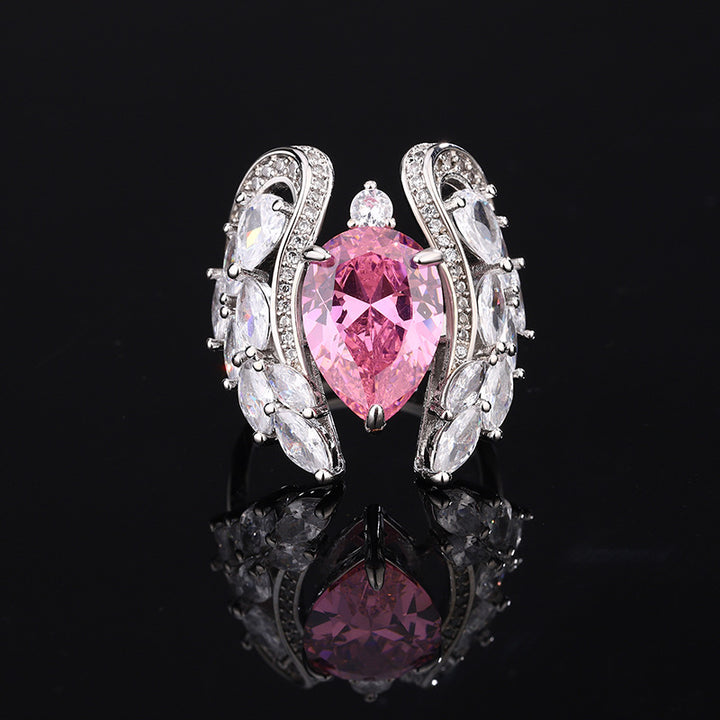 Pear Shape Gemstone Wing Design Adjustable Statement Ring Luxury Women Jewelry