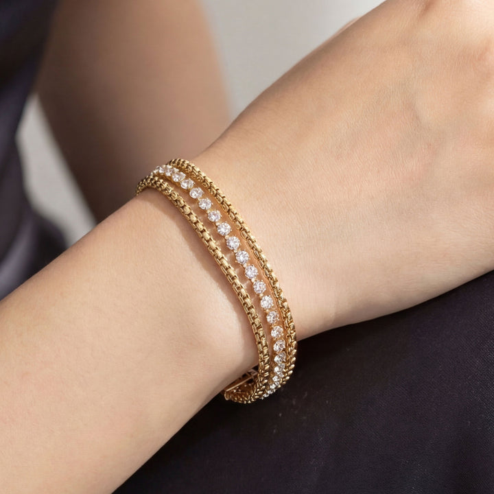 Double‑Layer Wrapped Diamond Bracelet Vintage Luxury Stackable Wrist Accessory