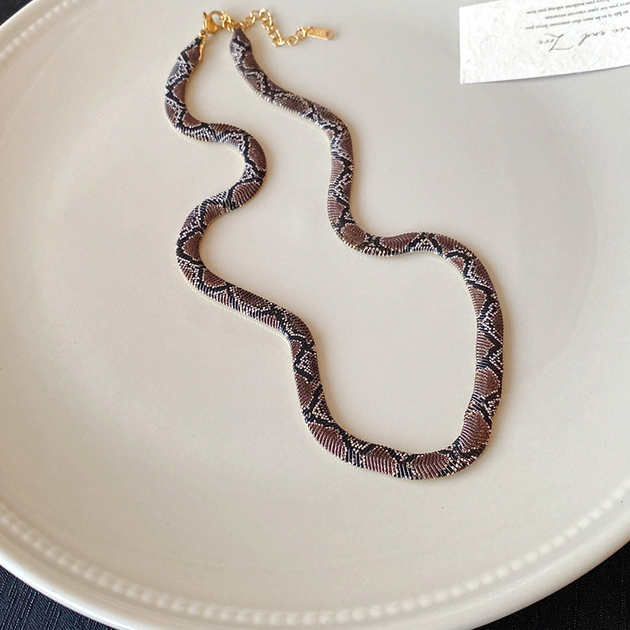 Snake Shape Statement Necklace Bracelet Set Textured Animal Pattern Choker Adjustable Trendy Unique Layered Fashion Jewelry Gift For Women