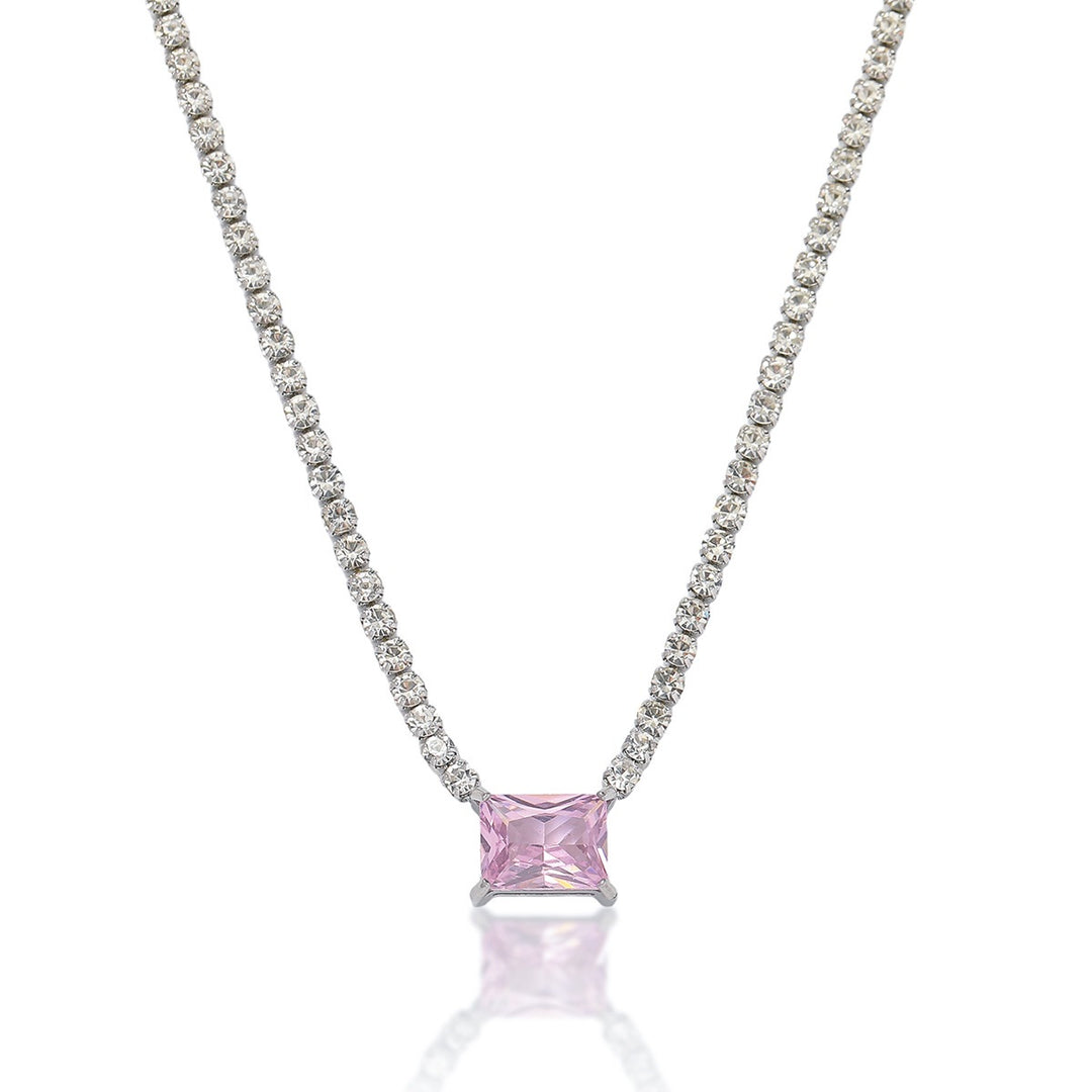 Sterling Silver Tennis Necklace Multi Shape Color Gem Pendant Necklace With Diamond Chain