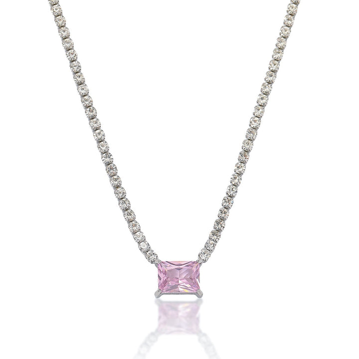 Sterling Silver Tennis Necklace Multi Shape Color Gem Pendant Necklace With Diamond Chain
