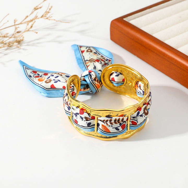 Wavy Open‑Cuff Bracelet Interchangeable Printed Silk Scarf Woven Women Wrist Ornament