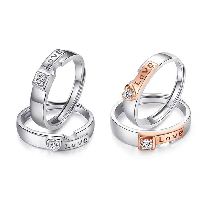 Love Engraved Heart Matching Couple Ring Promise Band Adjustable Stackable Wedding Engagement Statement Ring