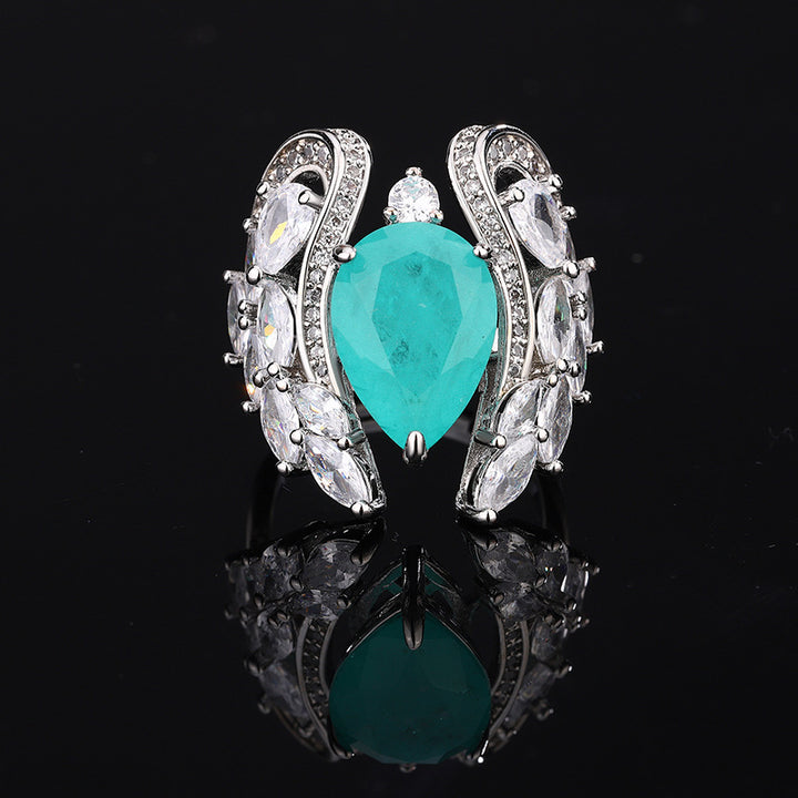 Pear Shape Gemstone Wing Design Adjustable Statement Ring Luxury Women Jewelry