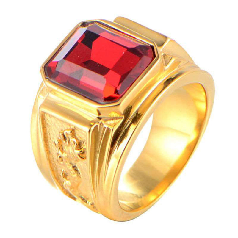 Wide‑Band Square Men’s Ring With Multi‑Color Gemstones Embossed Pattern Statement Band