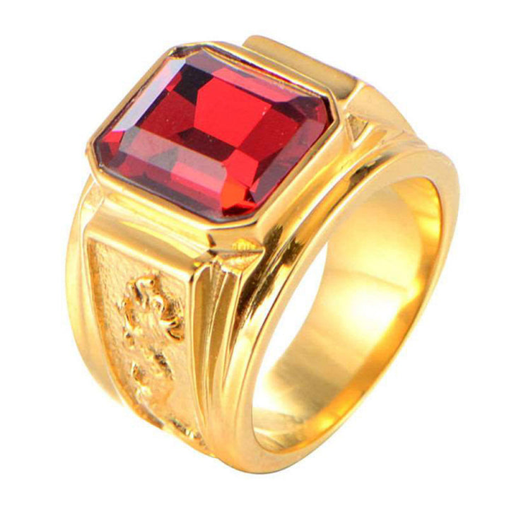 Wide‑Band Square Men’s Ring With Multi‑Color Gemstones Embossed Pattern Statement Band