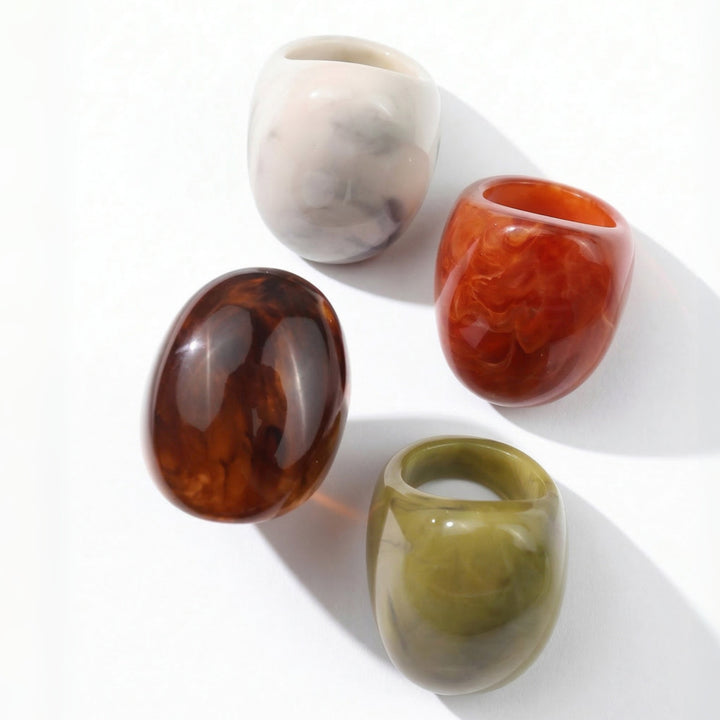 Marbled Swirl Cellulose Acetate Chunky Bubble Ring Retro Large‑Surface Open Women Ring
