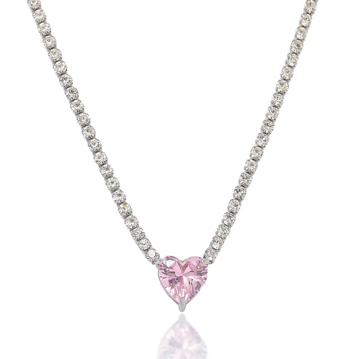 Sterling Silver Tennis Necklace Multi Shape Color Gem Pendant Necklace With Diamond Chain