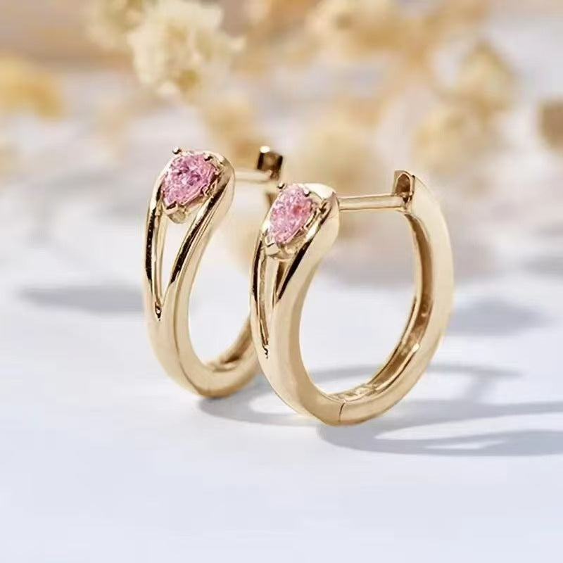 Pear Cut Diamond Hoop Earrings Women Elegant Minimalist Huggie Earring Multi Color Stone Wedding Party Daily Fashion Jewelry