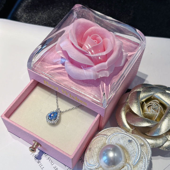 3‑Color Rose Soap Flower Drawer Jewelry Gift Box, Clear Acrylic Lid Romantic Jewellery Present Case