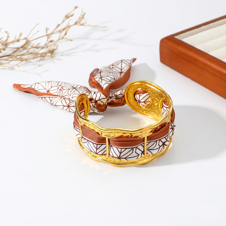 Wavy Open‑Cuff Bracelet Interchangeable Printed Silk Scarf Woven Women Wrist Ornament