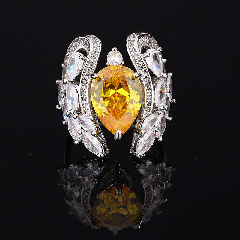 Pear Shape Gemstone Wing Design Adjustable Statement Ring Luxury Women Jewelry