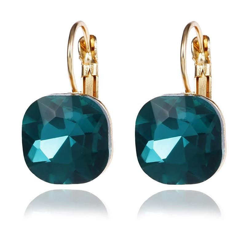 Cushion‑Cut Color Gemstone Click‑Top Earrings Multi‑Color Faceted Gem Women’s Dangle Earrings