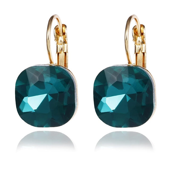 Cushion‑Cut Color Gemstone Click‑Top Earrings Multi‑Color Faceted Gem Women’s Dangle Earrings