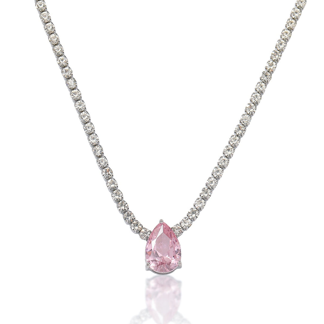 Sterling Silver Tennis Necklace Multi Shape Color Gem Pendant Necklace With Diamond Chain