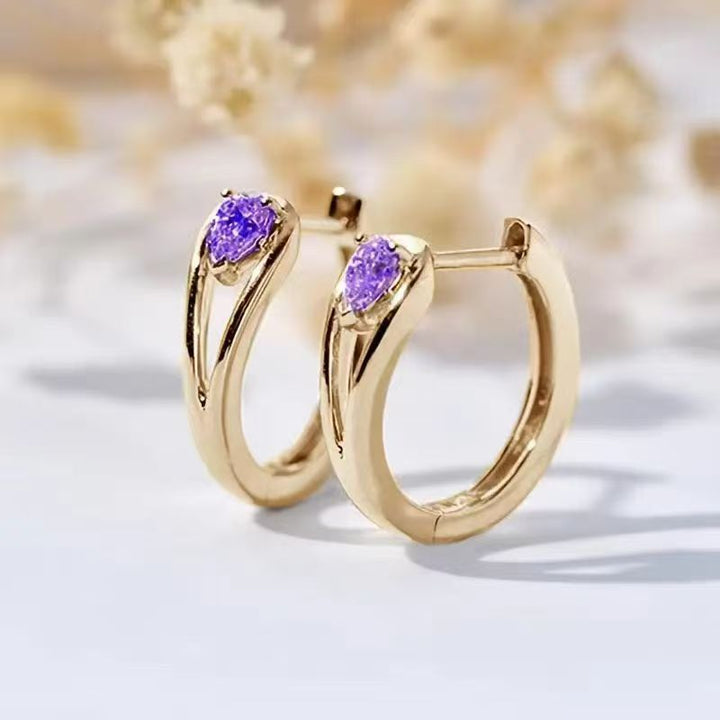 Pear Cut Diamond Hoop Earrings Women Elegant Minimalist Huggie Earring Multi Color Stone Wedding Party Daily Fashion Jewelry