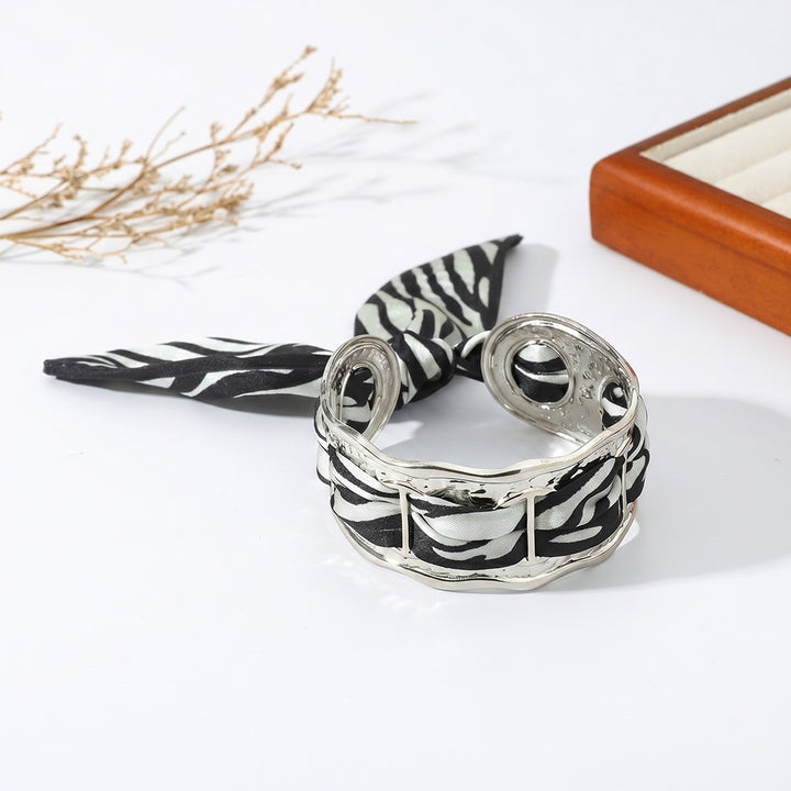 Wavy Open‑Cuff Bracelet Interchangeable Printed Silk Scarf Woven Women Wrist Ornament