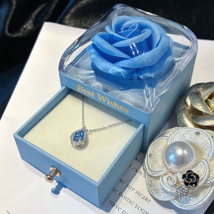 3‑Color Rose Soap Flower Drawer Jewelry Gift Box, Clear Acrylic Lid Romantic Jewellery Present Case