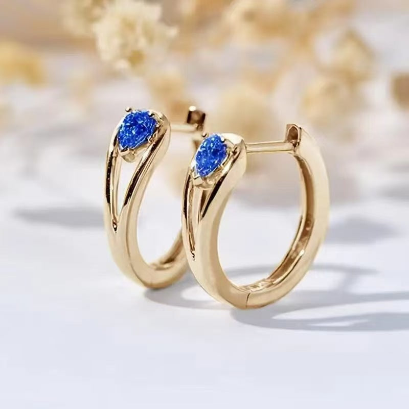 Pear Cut Diamond Hoop Earrings Women Elegant Minimalist Huggie Earring Multi Color Stone Wedding Party Daily Fashion Jewelry