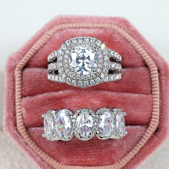Two Piece Stackable Colored Gemstone Ring Set Luxury Elegant Women Diamond Ring