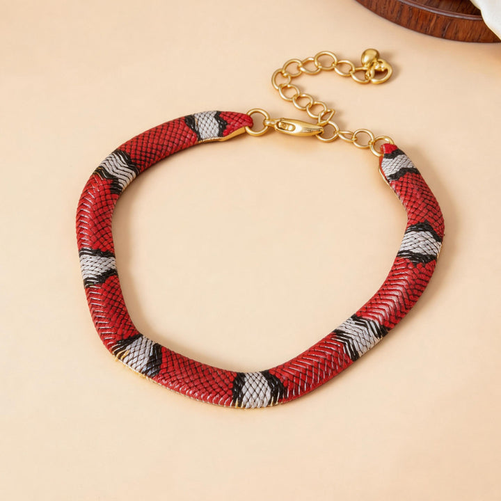 Snake Shape Statement Necklace Bracelet Set Textured Animal Pattern Choker Adjustable Trendy Unique Layered Fashion Jewelry Gift For Women